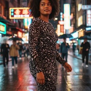 INC International Concepts Black and White Long Sleeve Dress